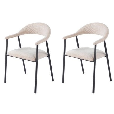 Kit 2 Cadeiras de Jantar Mara com Braço Bege Estofado Waw Design