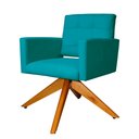 Ver imagem 3 de Poltrona Decorativa Camila Pés Madeira Giratório Suede Azul Turquesa - DS Estofados