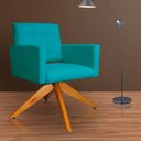 Ver imagem 2 de Poltrona Decorativa Camila Pés Madeira Giratório Suede Azul Turquesa - DS Estofados