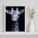 Ver imagem 2 de Quadro Decorativo Girafa Estampa Flores Azuis 33x24cm - com Vidro:moldura Branca