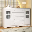 Ver imagem 1 de Cômoda Infantil 125cm 2 Portas com Vidro e 4 Gavetas Serena Multimóveis Mp4435 Branco