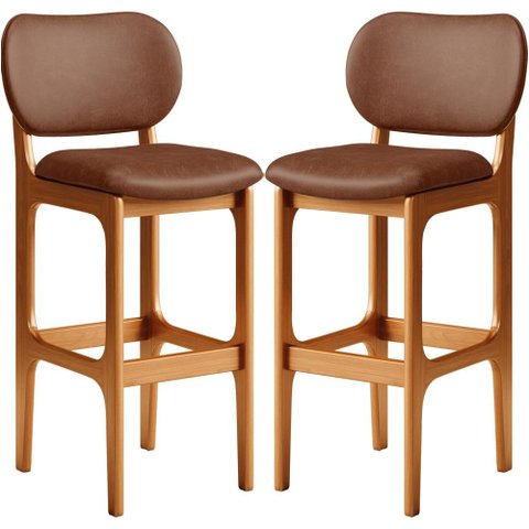 Kit 02 Banquetas Alta para Cozinha Madeira Fixa Betta L02 Imbuia Couríssimo Marrom - Lyam Decor