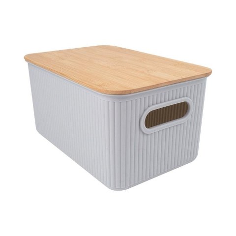 Cesta Retangular Cinza com Alça e Tampa em Bambu 29507 - L\'hermitage