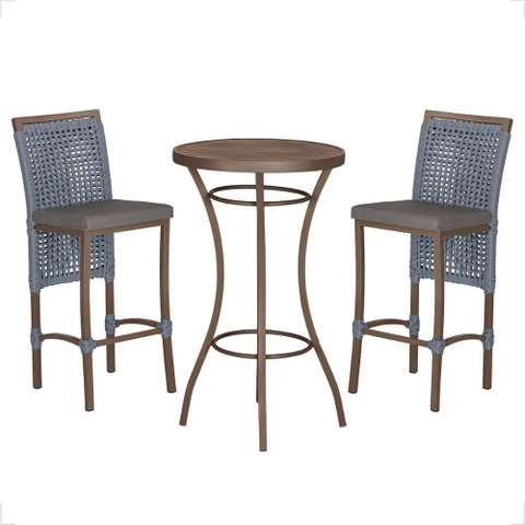 Mesa Bistro e 2 Banquetas Roma Marrom Corda Náutica 11 Trama Original