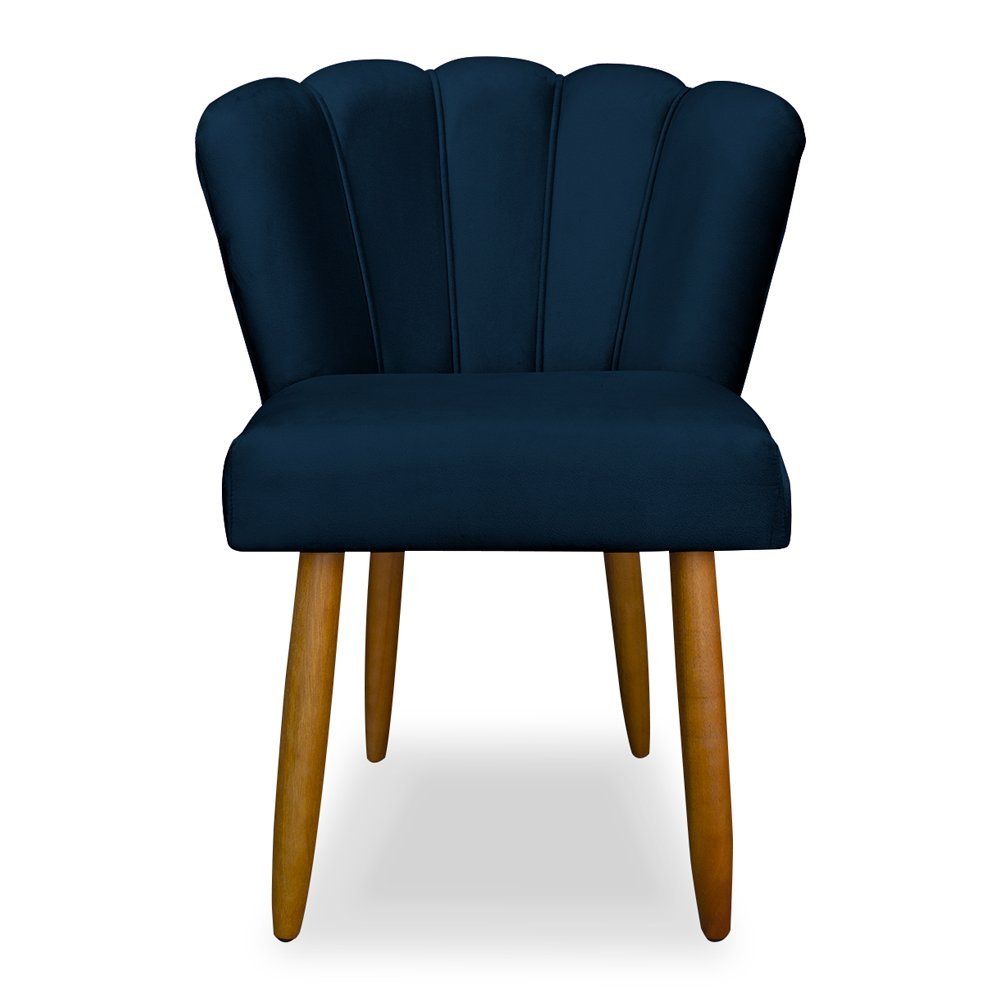 Cadeira Pétala para Penteadeira Escritório Pés Palito Veludo Azul Marinho Wed Decor - 1