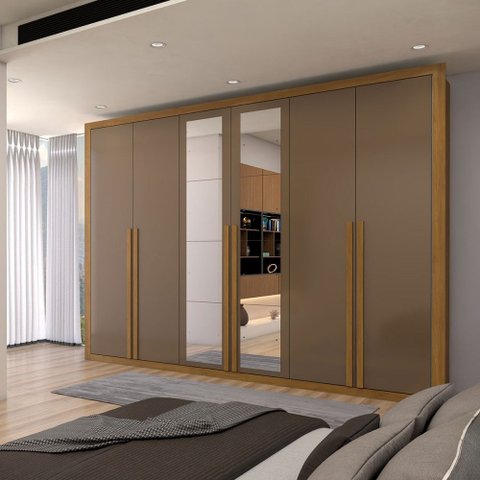 Guarda-roupa Casal Classic 6 Portas 6 Gavetas 100% Mdf com Espelho Cinamomo/cappuccino - Panorama Mó