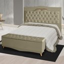 Ver imagem 2 de Kit de Cabeceira de Cama Box e Calçadeira Baú Barcelona King 195 Cm Retro Capitonê Suede Bege do
