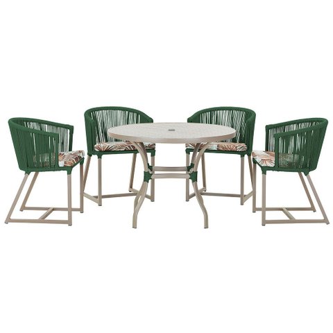 Mesa com 4 Cadeiras de Jantar Roma 100cm e Noronha em Aluminío Fendi Corda Nautica Estofado 6 Trama