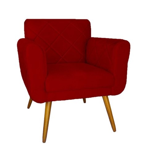 Poltrona Decorativa Estofada Para Salão de Beleza Isabella Suede Vermelho- LM DECOR