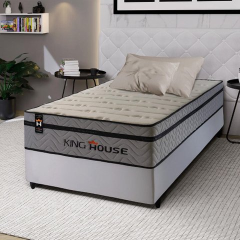 Conjunto Cama Box Solteiro c/ Molas Ensacadas Preston Branco 88x188x71
