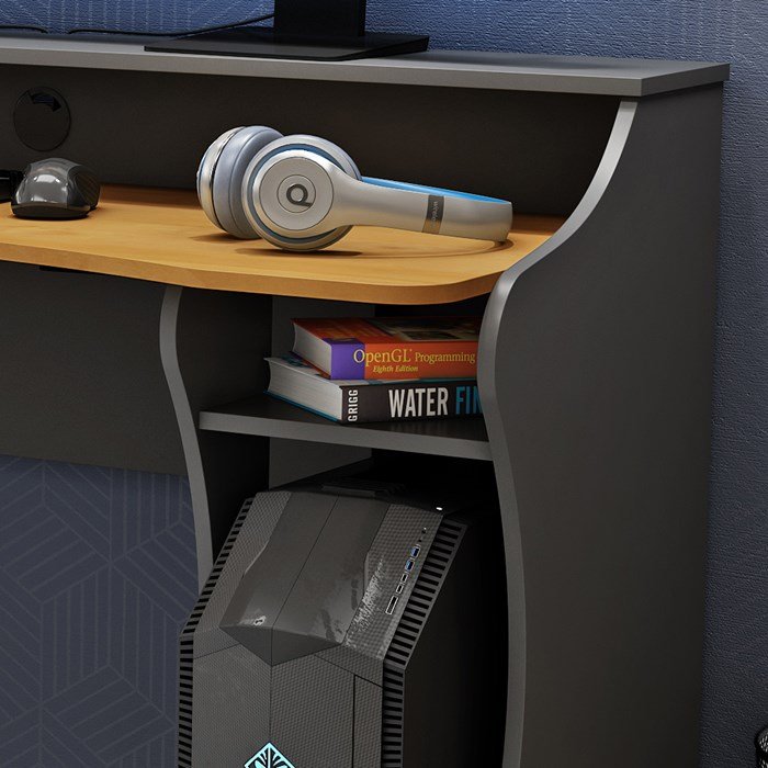 Mesa Para Computador Gamer Madeira Maciça 1948 Madri Carvalho Preto FNT ...