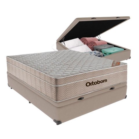 Airtech Colchão Ortobom Viúvo com Baú Bege 128cm Springpocket
