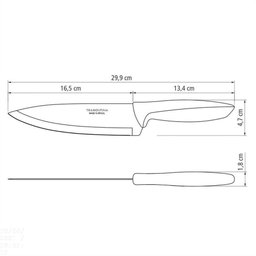 Faca Chef Tramontina Plenus com Lâmina em Aço Inox e Cabo de Polipropileno Cinza 7" Tramontina - 3