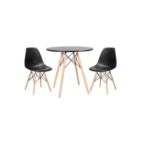 Conjunto Mesa Eiffel Redonda 70 Cm Mdf + 2 Cadeira Eames Eiffel Preto