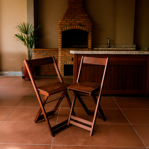 Conj 2 Banquetas Dobráveis para Bistro e Balcão em Madeira: Imbuia