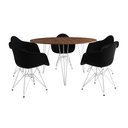 Ver imagem 2 de Mesa Jantar Redonda 110cm Amêndoa Clips 3 Pés com 5 Poltronas Eames Eiffel Pretas Ferro Branco