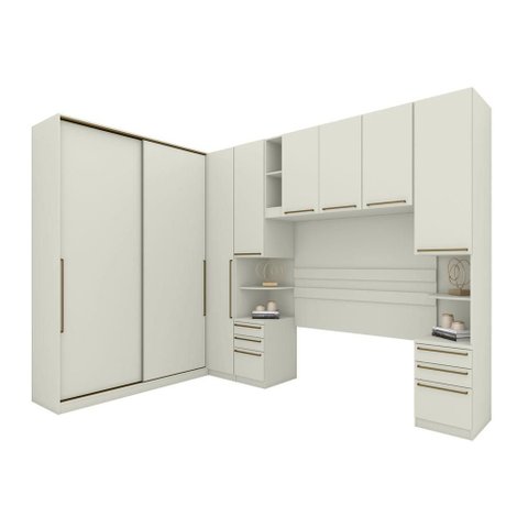 Quarto Modulado Casal 8 Portas 9 Gavetas Canto Oblíquo Areia