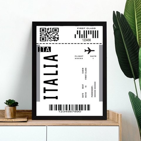Quadro Decorativo Passagem para Itália 45x34cm:moldura Branca