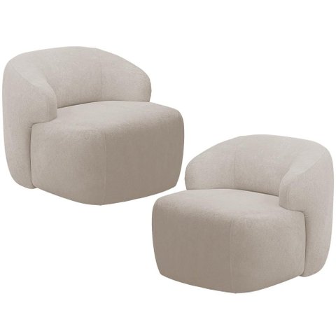 Kit 02 Poltronas Decorativa Fixa Orgânica para Sala Living Barolo L06 Bouclê Bege - Lyam Decor