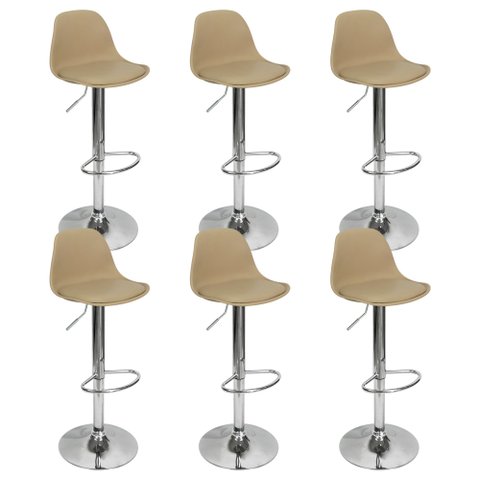 Kit 6 Banquetas Joly Luisa Eames Saarinen Base Giratória Cromada - Bege