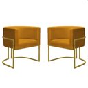 Ver imagem 1 de Kit 2 Poltronas Reforçadas Decorativa Sala Nayara Base Ferro Dourado Suede Mostarda