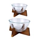 Ver imagem 1 de Jogo de Bowls de Vidro Borossilicato com Suporte de Madeira Acácia 21cm e 23cm 2 Peças - Hauskraft