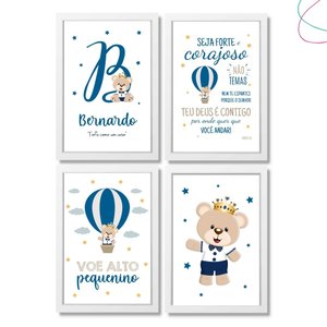 Kit com 4 Quadros Decorativos infantil Ursinho Príncipe:Branca