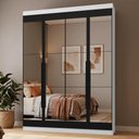 Ver imagem 1 de Guarda-Roupa Solteiro 4 Portas Batentes com Espelhos Branco/Preto/Preto Netuno Madesa