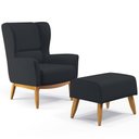 Ver imagem 1 de Kit Poltrona Decorativa Milena D02 com Puff Viseo Linho Chumbo C-465 - Lyam Decor