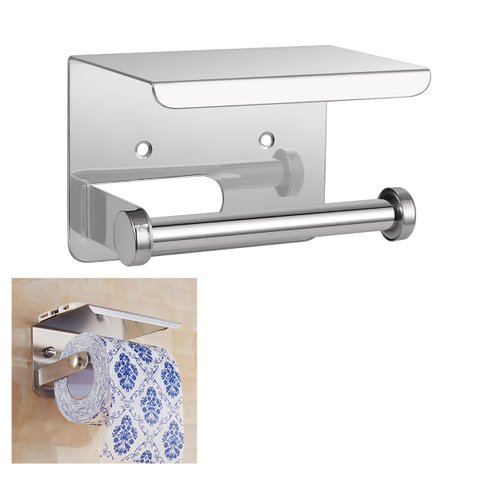 Suporte Papel Higienico Inox Banheiro Lavabo Apoio Celular Porta Objeto Prateleira Multiuso Parede R