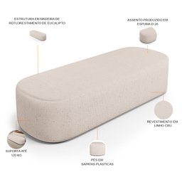 Puff Decorativo Orgânico para Living Quarto 140cm Doha W01 Linho Cru - Lyam Decor - 4
