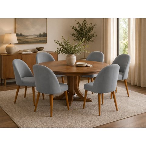 Kit 6 Cadeiras Lua Estofada Moderna Sala de Jantar Suede Cinza