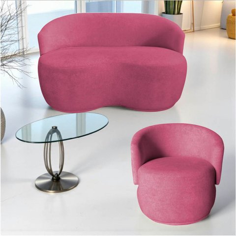 Kit Namoradeira + Poltrona Decorativa Beatriz Orgânica Veludo Rosa