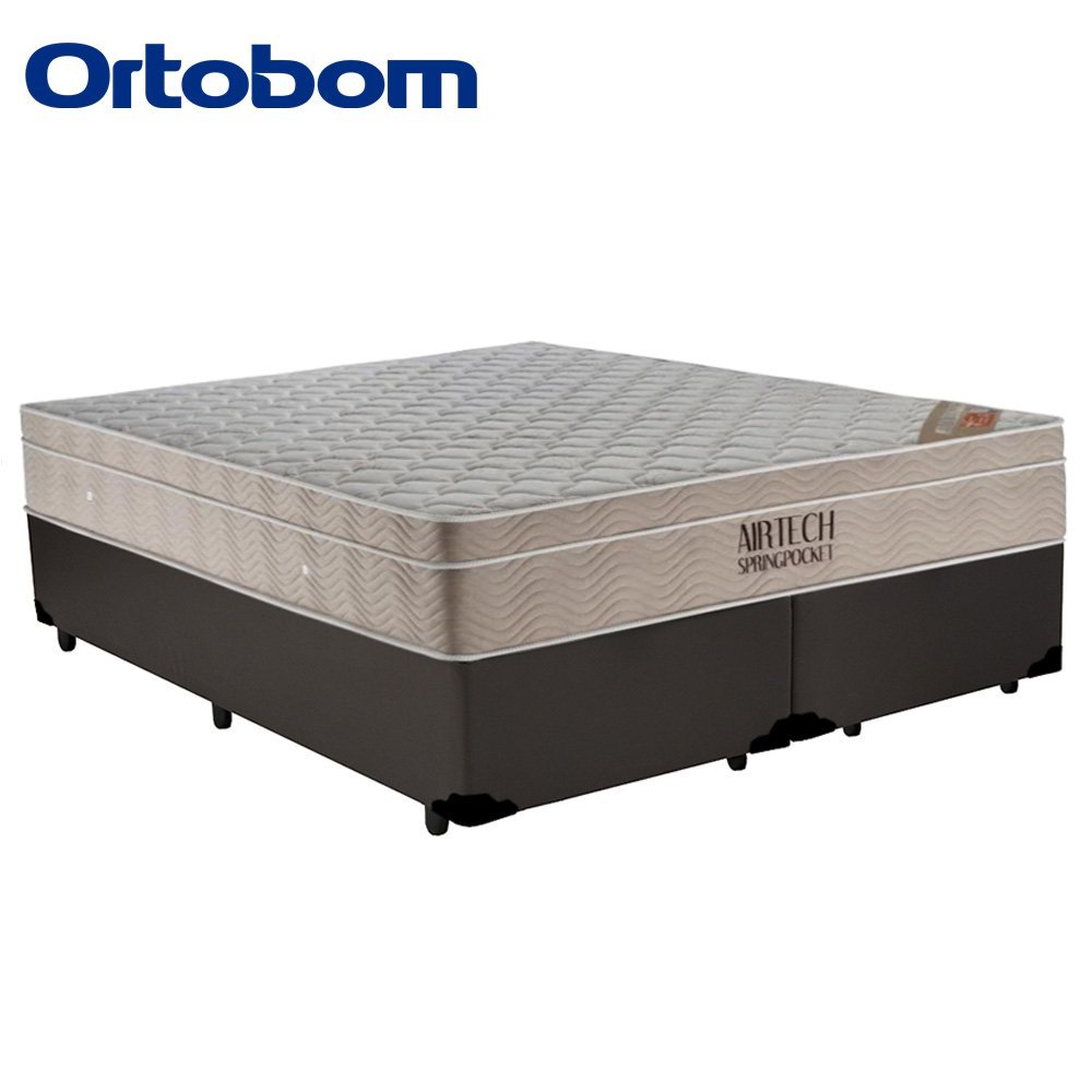 Cama Box Queen Bipartido Sintético + Colchão Ortobom Airtech Molas Ensacadas 158x198x65:marrom - 5