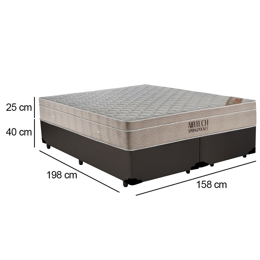 Cama Box Queen Bipartido Sintético + Colchão Ortobom Airtech Molas Ensacadas 158x198x65:marrom - 3