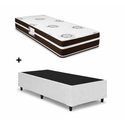 Cama Box Base Solteiro Branco Colchao Solteiro Molas Ensacadas Classico - Alto Nivel