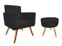 Ver imagem 1 de Kit Poltrona Decorativa Bia + Puff Redondo Suede Preto Pés Madeira Mz Decor