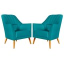 Ver imagem 1 de Kit 2 Poltronas Orion Bordada Suede Azul Turquesa Aradecor
