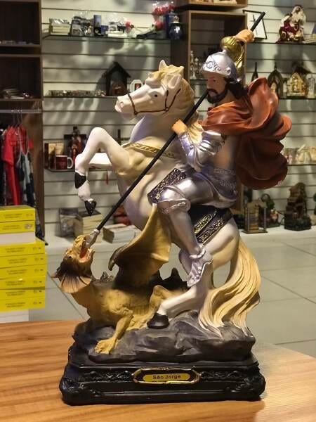 Imagem de São Jorge Cavalo Guerreiro e Dragão Grande Resina 40 cm - 2