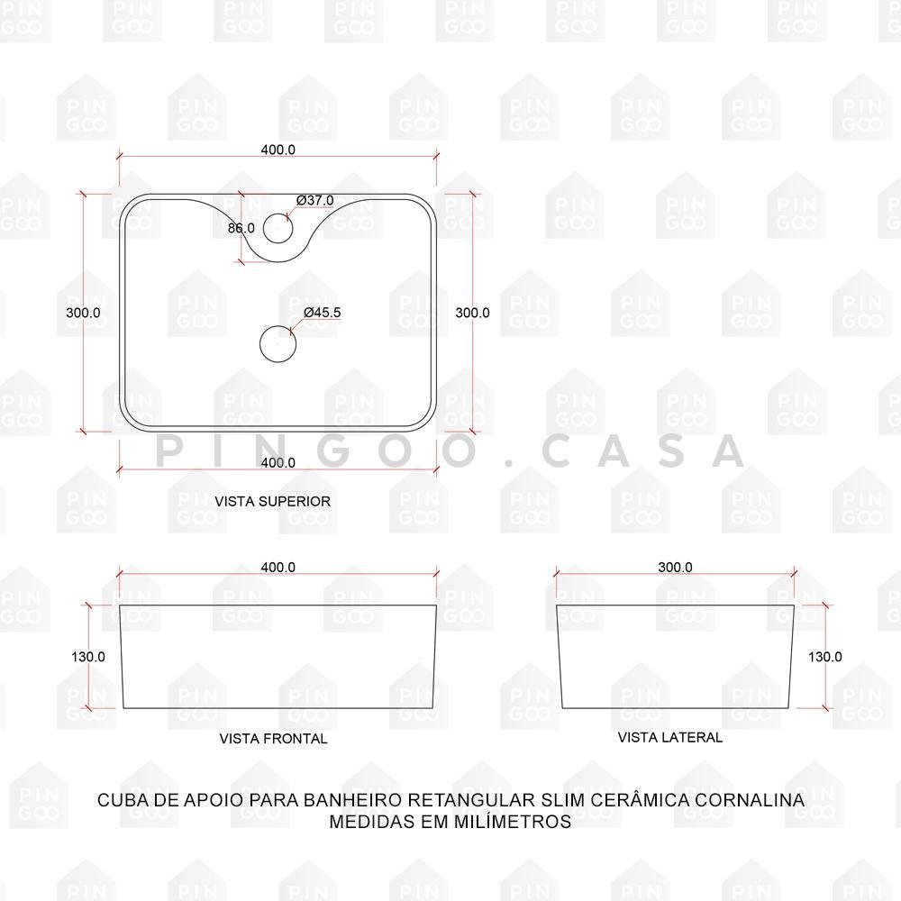 Cuba De Apoio Para Banheiro Retangular Slim Louça Cerâmica 40 cm Cornalina Pingoo.casa - - 6