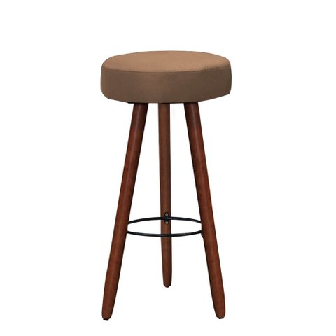 Banqueta Alta Estofada Dalia em Suede com Pés em Madeira - Cappuccino