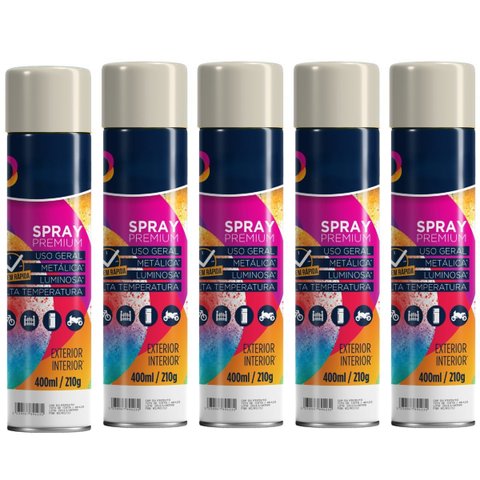 Tinta Spray 400ml Branco Fosco Uso Geral em Aço Ferro Gesso Cerâmica Couro | Universo | Kit 05 Un