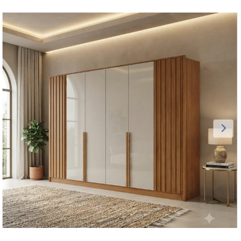 Roupeiro Bianchi Safira 6 Portas Naturale Off White 100% MDF - Biachi Móveis