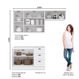 Cozinha Compacta 3 Peças 6 Portas 3 Gavetas Emily Henn - Branco Fosco - 2