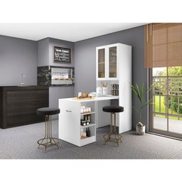 Mesa de Cozinha Retrátil com Armário Portas Vidro Multimóveis Las Vegas FG2991 Branca - 5