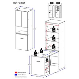 Mesa de Cozinha Retrátil com Armário Portas Vidro Multimóveis Las Vegas FG2991 Branca - 3