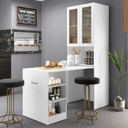 Mesa de Cozinha Retrátil com Armário Portas Vidro Multimóveis Las Vegas FG2991 Branca - 2