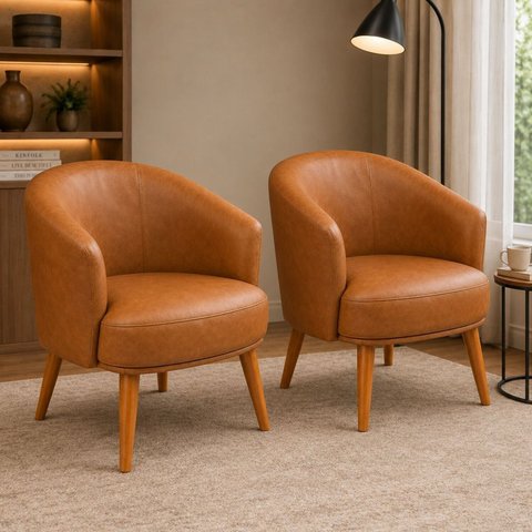 Kit 2 Poltronas Decorativa Linho Premium Base Madeira Maciça Luiza