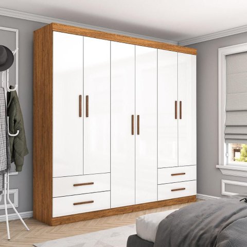 Guarda-Roupa Casal Dubai 6 Portas 4 Gavetas Multimóveis CR35556 Cinamomo/Branco