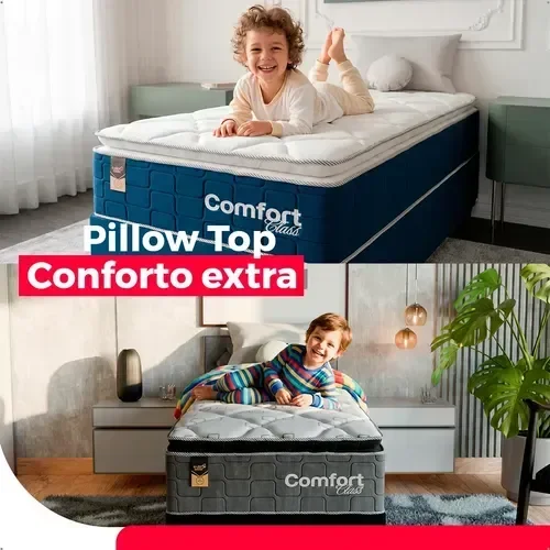 Ver imagem 2 de Cama Box Solteiro + Colchão Comfort Class Pillow Top 88x188 Branco/suede Cinza
